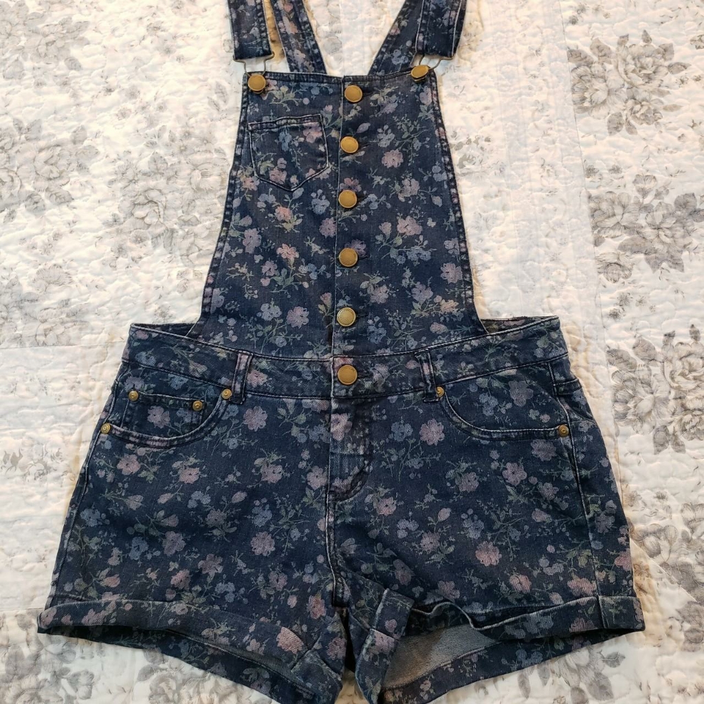 Material Girl Purple And Blue Floral Denim Overalls Size 5